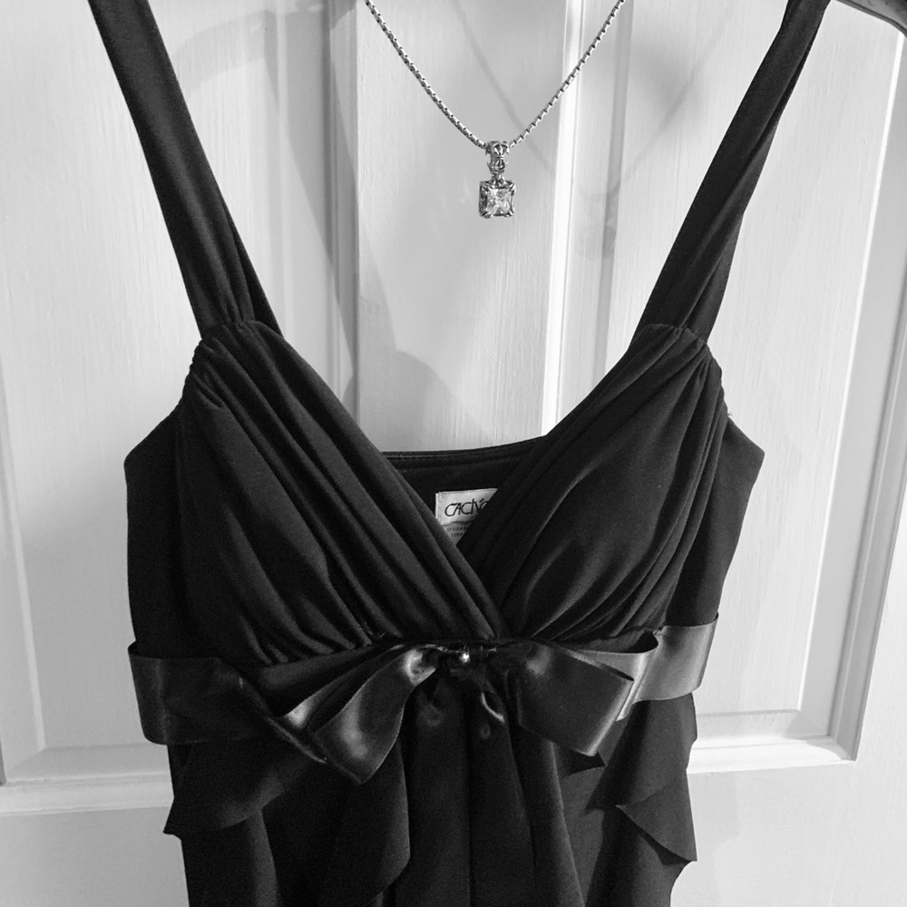 Cache Black Ruffle Bow Front Midi Evening Dress - Picture 7 of 8